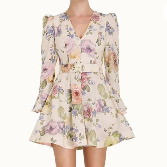 Zimmermann Luminosity Mini Dress in Multi Floral Cream - Picture 1 of 5